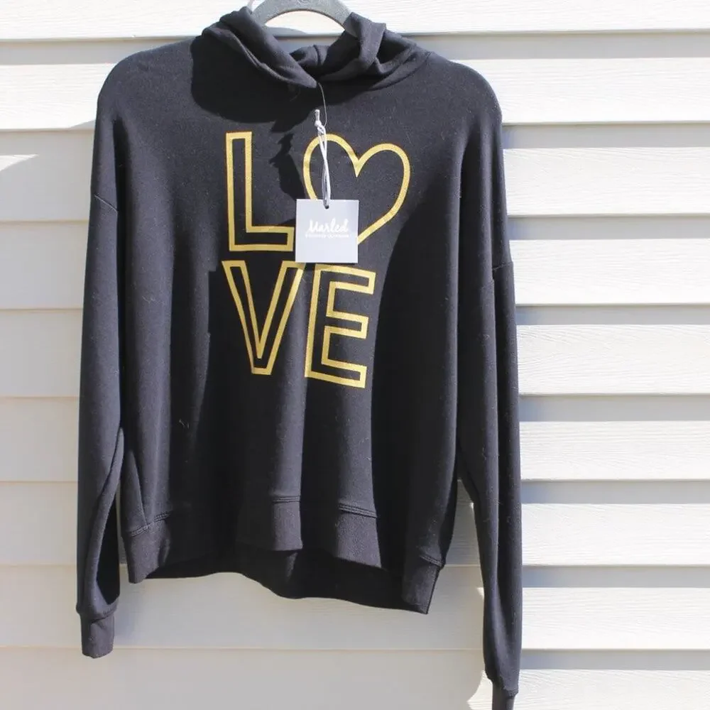 Marled Women's Black Hoodie Sweatshirt Love Graphic Size Medium - Picture 5 of 14